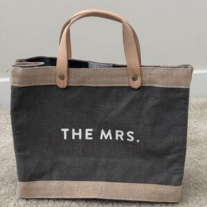 THE MRS. Canvas Tote Bag with Leather Handles - Charcoal